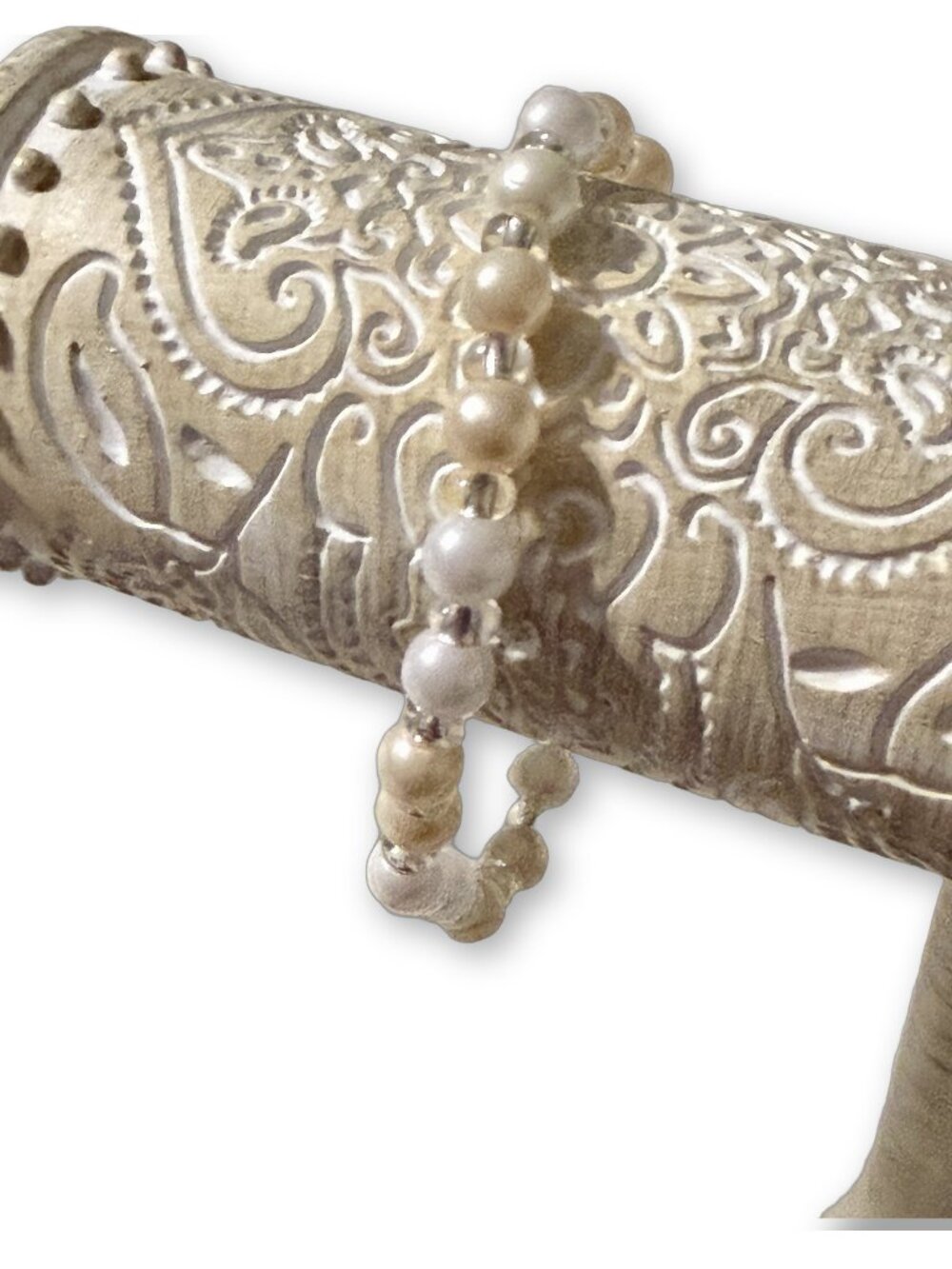 Cream White Faux Pearl Beaded Stretch Bracelet Clear Spacers